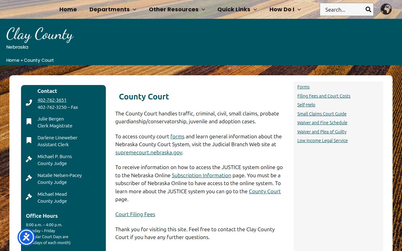 Clay County court dates County Court local categories and hours page