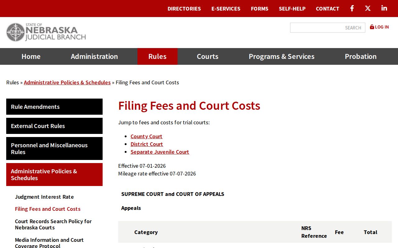 Clay County court records current Nebraska court fee schedule