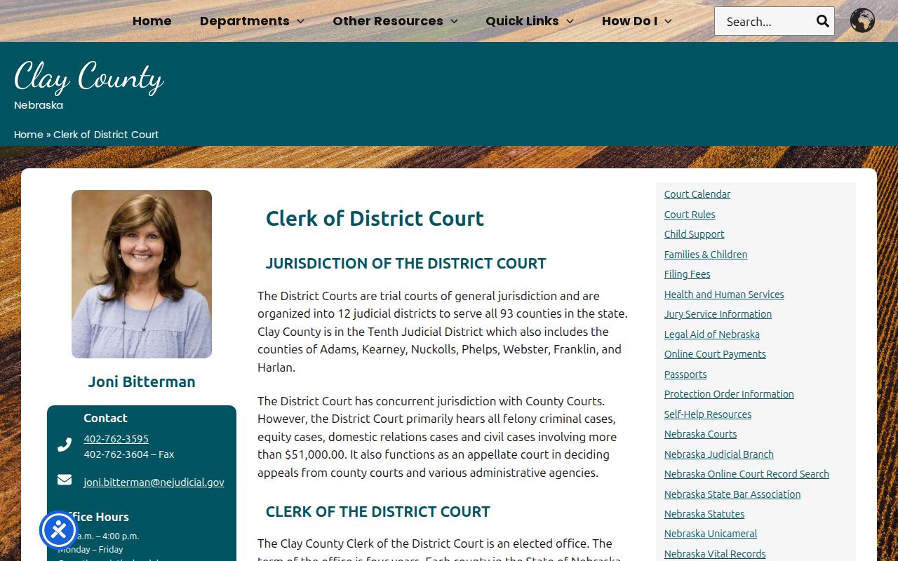 Clay County criminal docket District Clerk duties and contact details