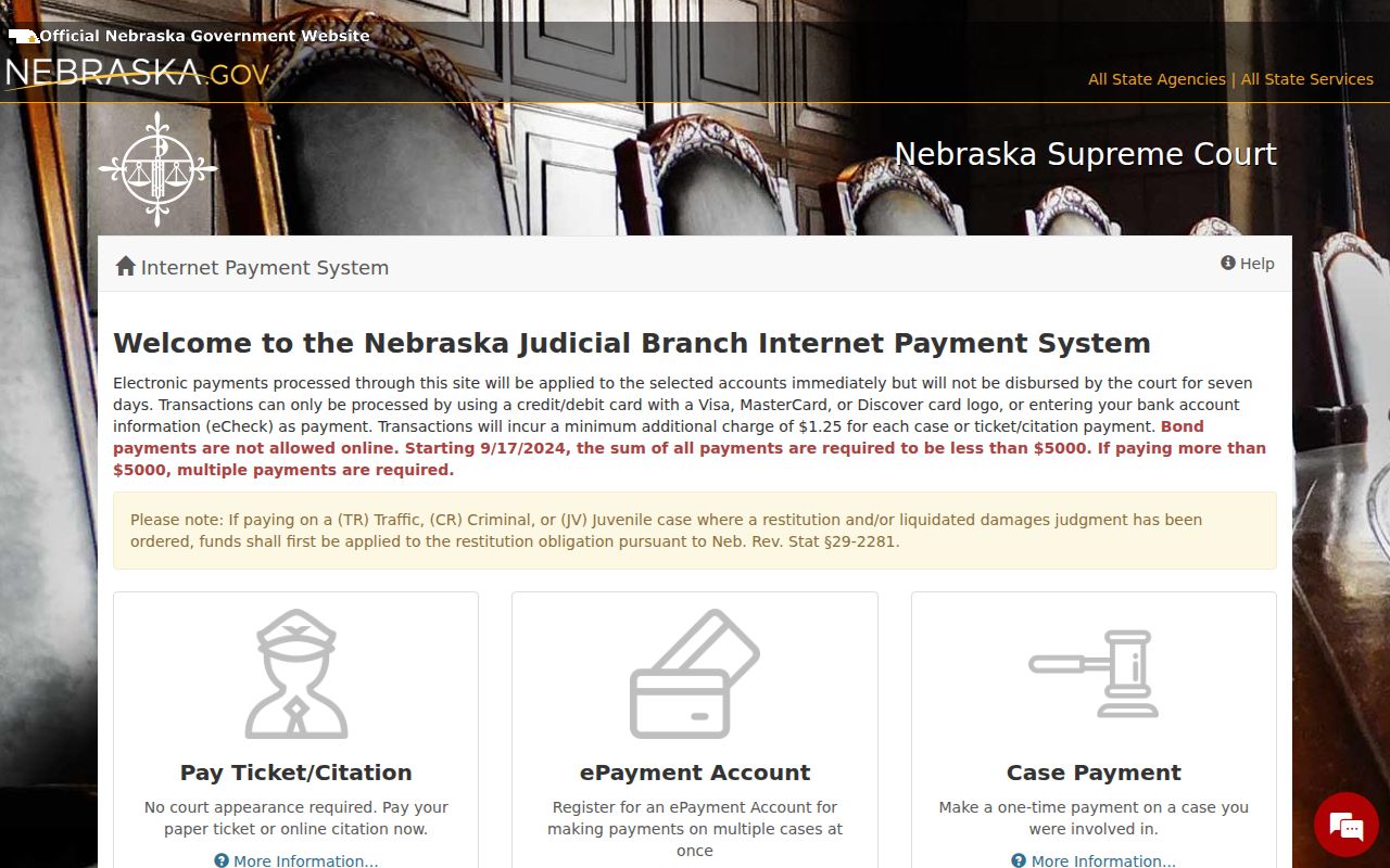 Clay County traffic tickets Nebraska ePayment choices and account page